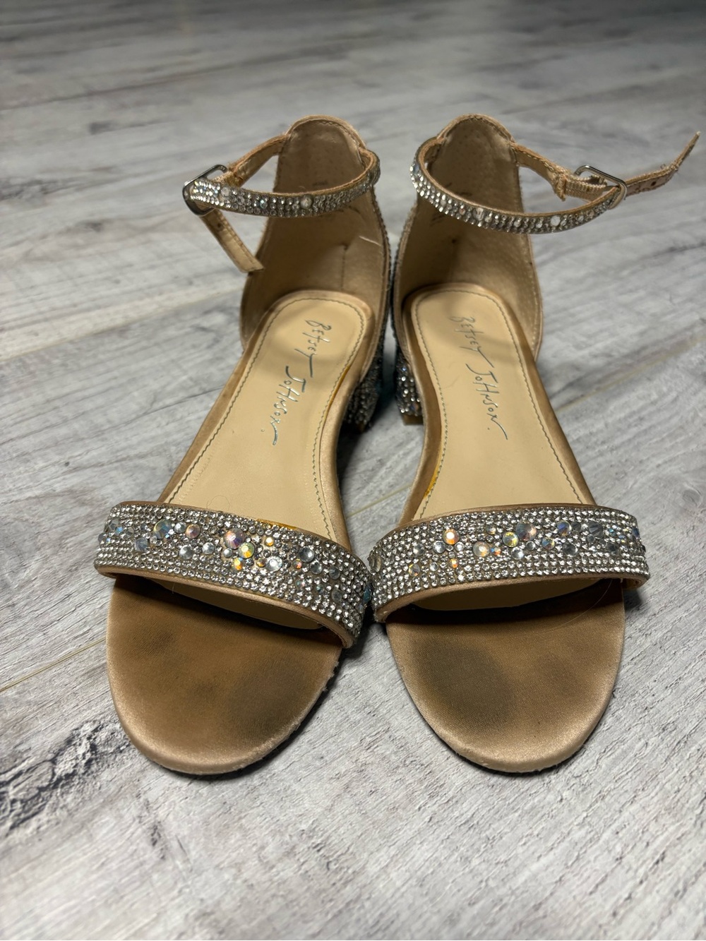 Betsey Johnson Kids Gold Rhinestone Ankle-Strap Sandals
